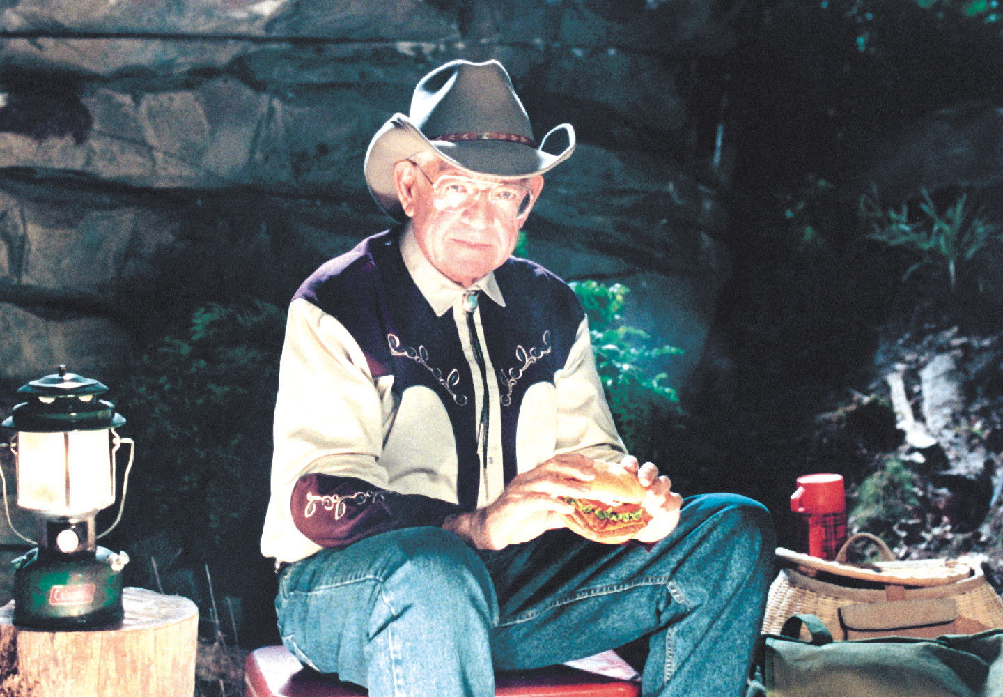 Dave in a TV commercial - by a campfire